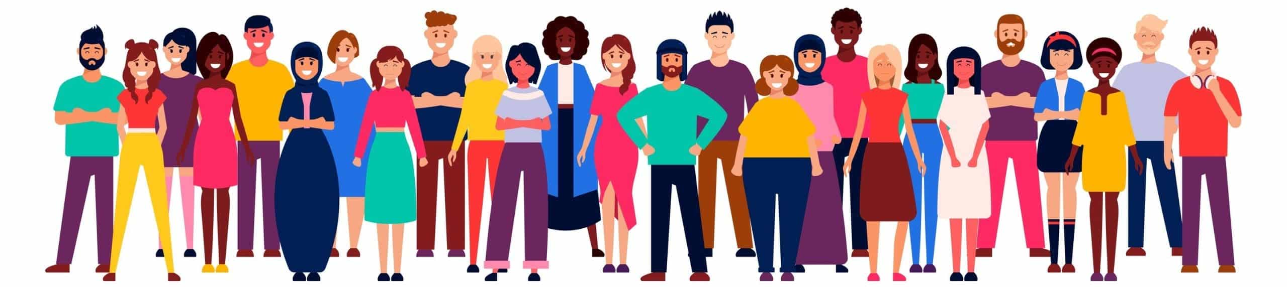 Illustration of a diverse group of people standing together